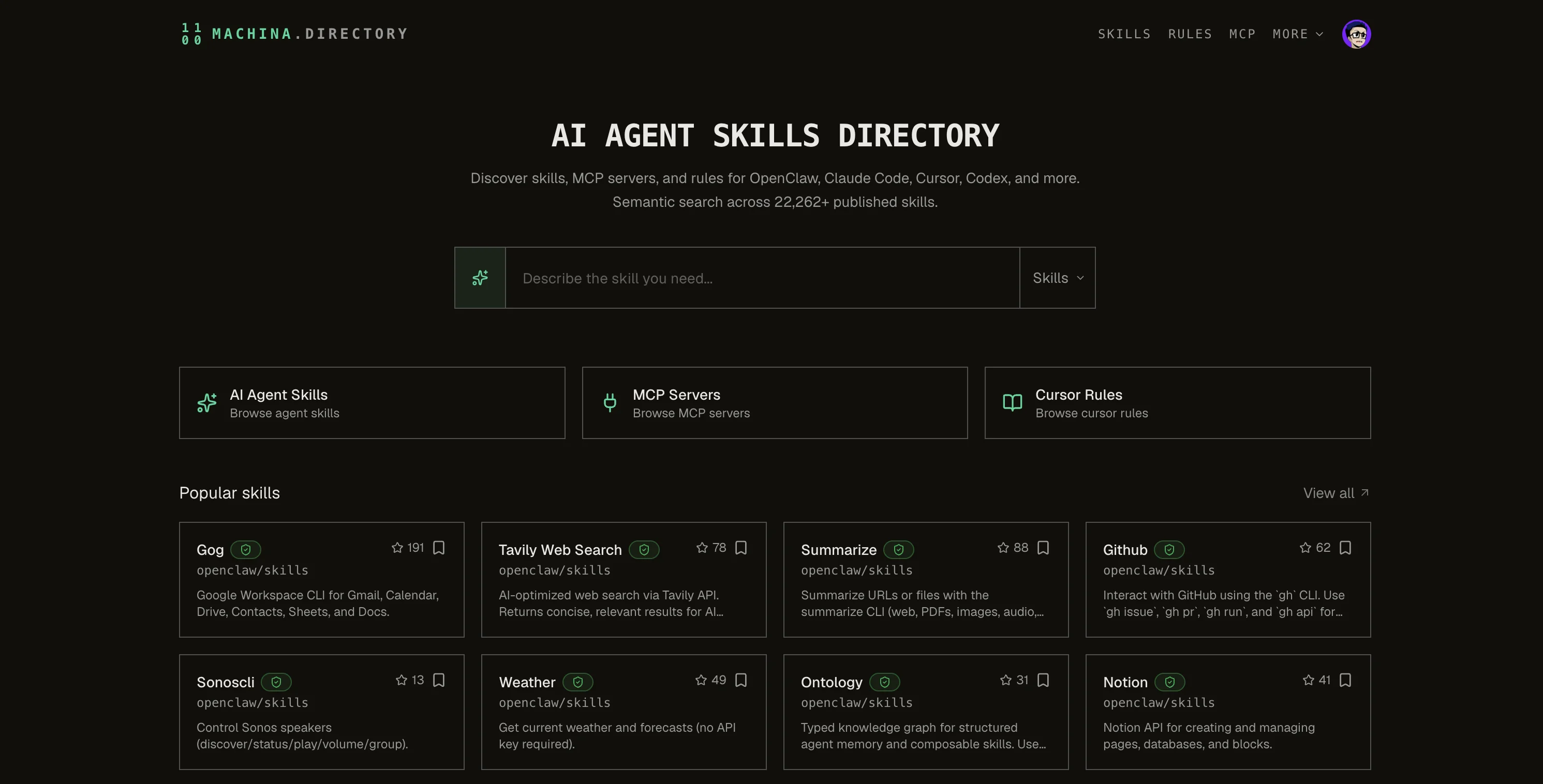 Machina searchable AI agent skills directory